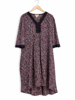 Expressions Catalog Paisley Boho Dress 2X NWOT 100% Cotton Lace Trim Midi/maxi